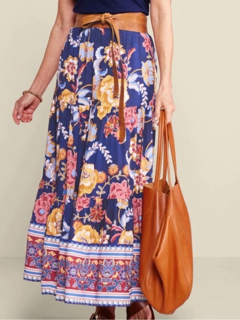 Soft Surroundings Kara Skirt PL Boho Floral Tiered Midi Skirt Cottagecore